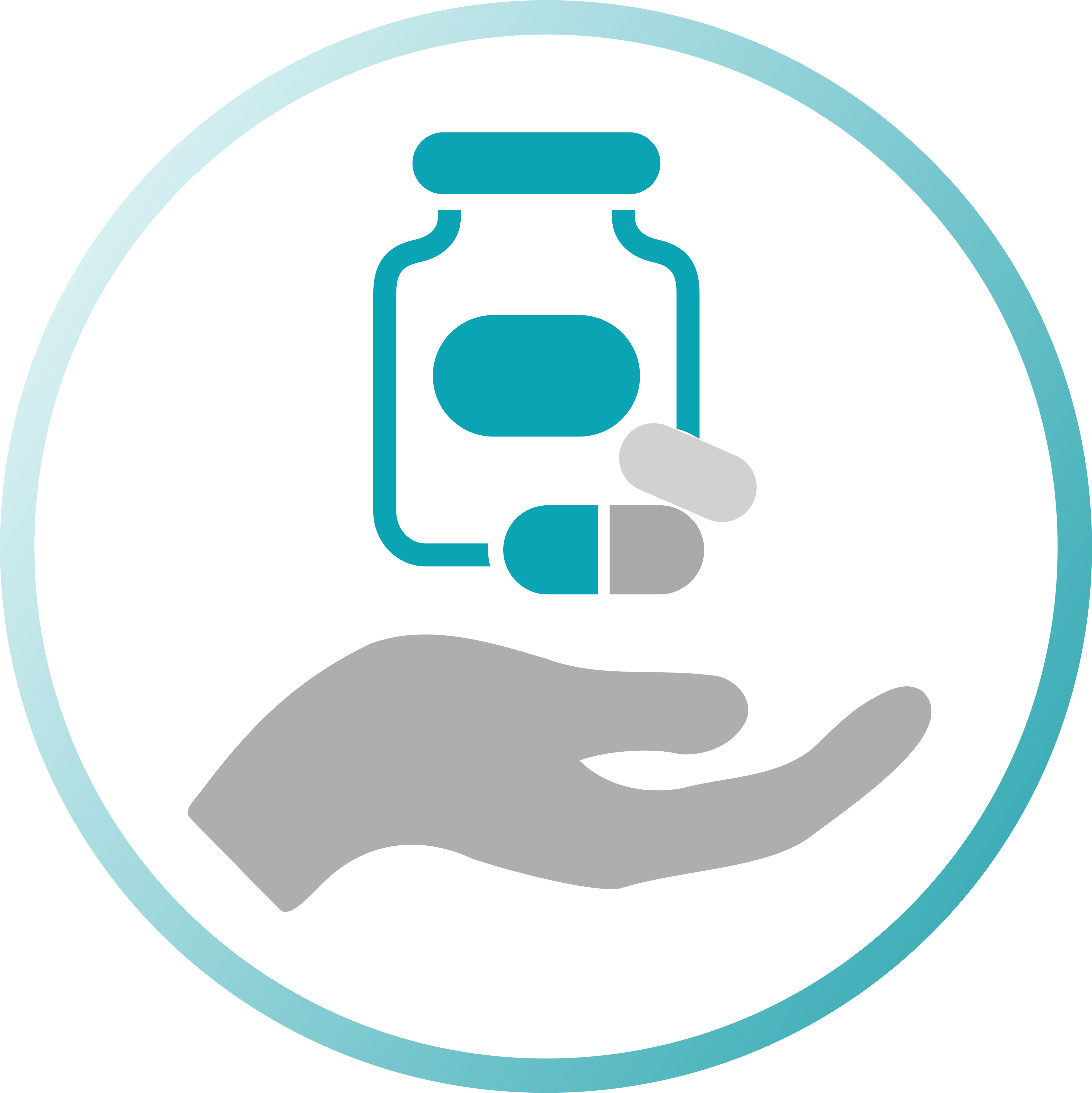 hand with capsule and tablet and rx bottle for BRAFTOVI (encorafenib) and MEKTOVI (binimetinib)